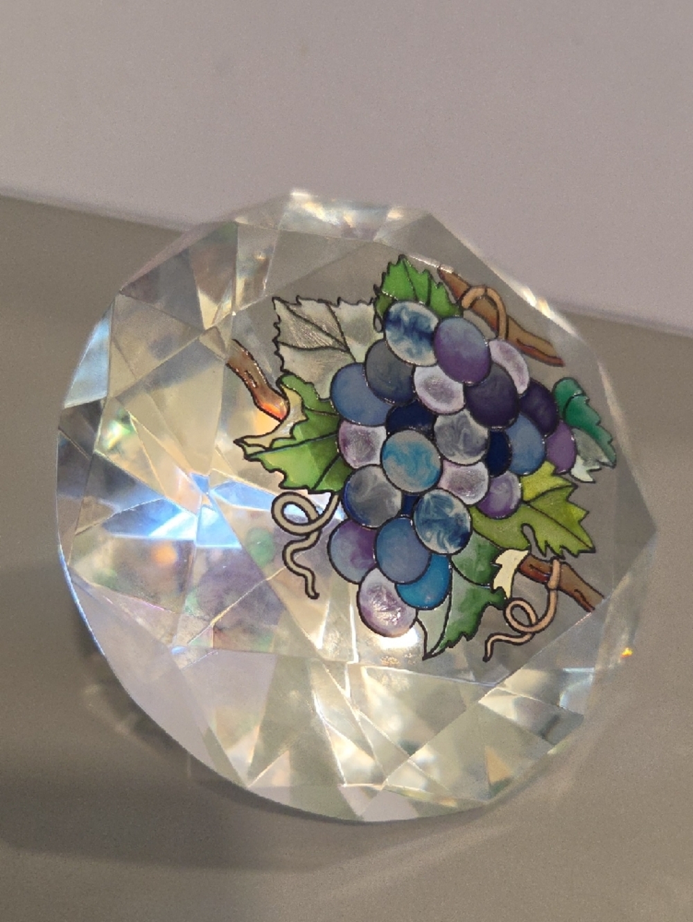Faceted Glass Paperweight with Blue Grape Illustration - Picture 4 of 7